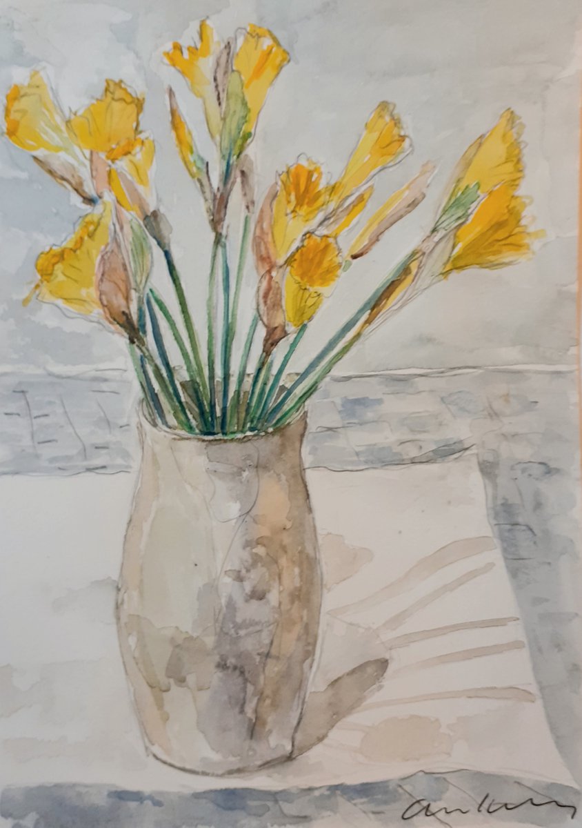 Daffodils in a Stoneware Vase by Ann Kilroy