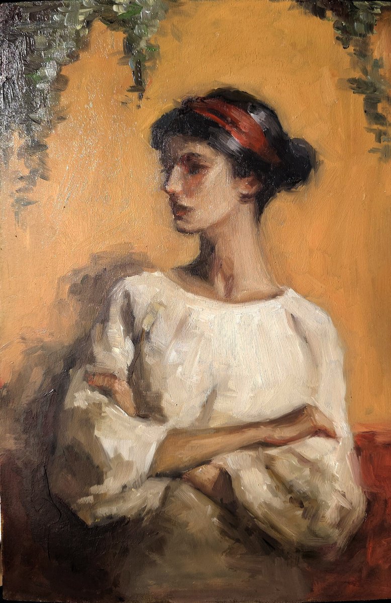 Expressive Portrait Oil Painting By Artmoods Tp, 9 X 13, Interlude 0925-02, Original Artwork