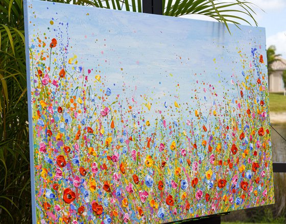 Wildflowers meadow painting, palette knife art