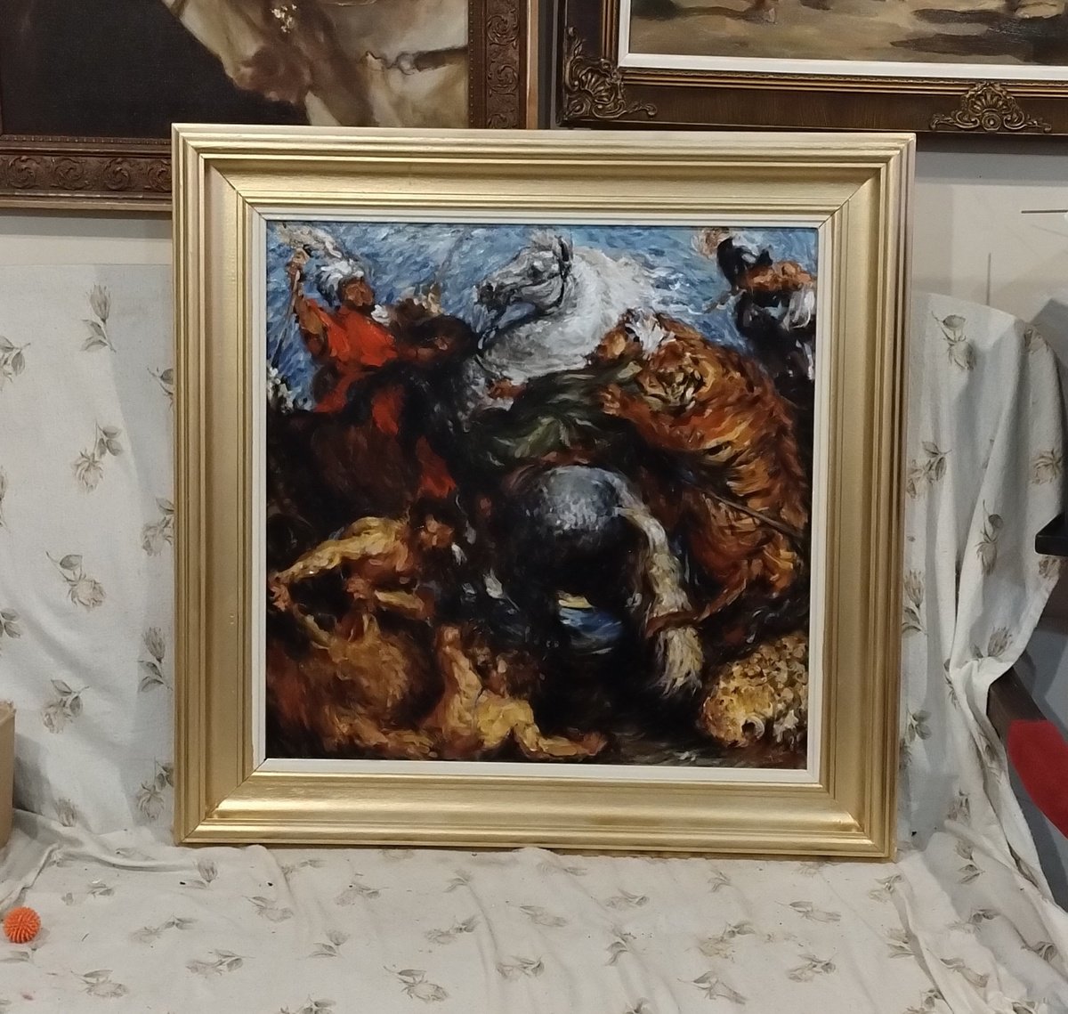 Impressionistic Portrait Oil Painting By Sebastian Beianu, 24 X 24", Tiger Hunting, Original Artwork