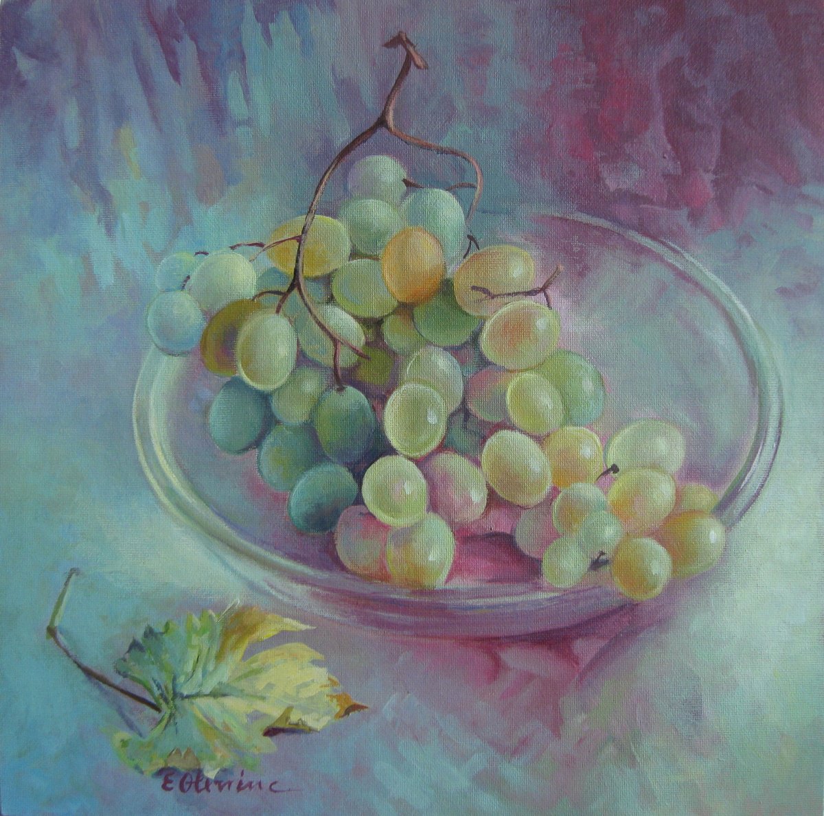 Impressionistic Still Life Acrylic Painting By Elena Oleniuc, 12 X 12, Grapes, Original Artwork