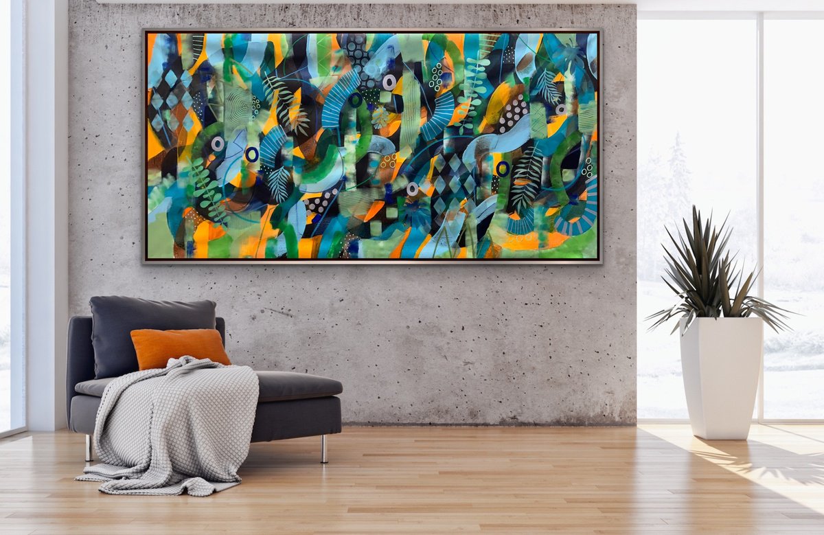 Organic Abstract Acrylic Painting By Rashna Hackett, 72 X 37", The Joy Of Seeing You, Original Artwork