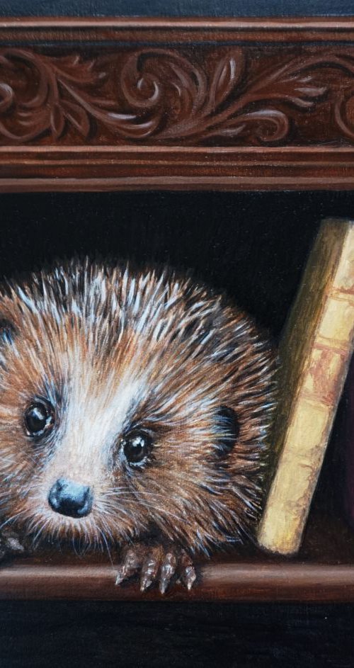 Wild @ Home Hedgehog in the Bookcase 10x8 inch £210 by Jayne Farrer