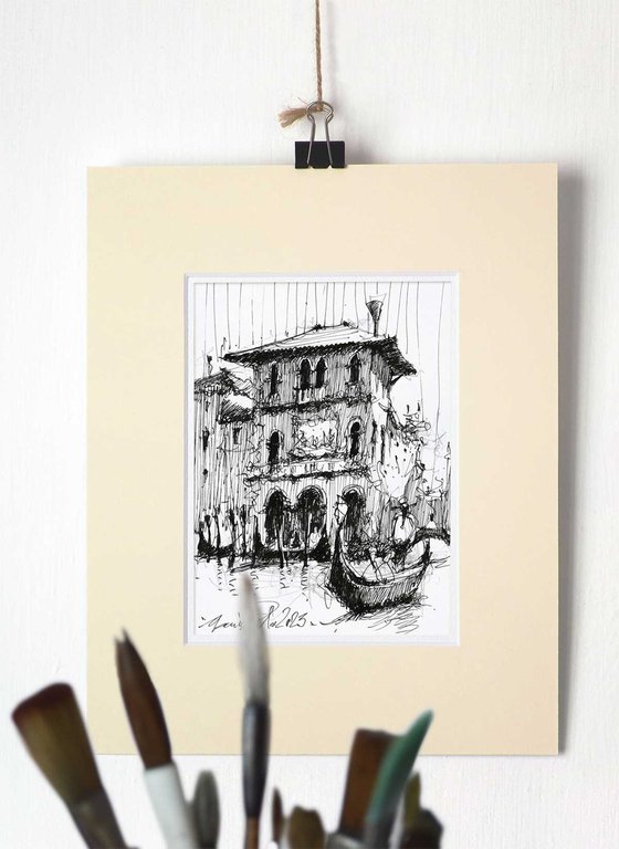 Venice architecture ink drawing.