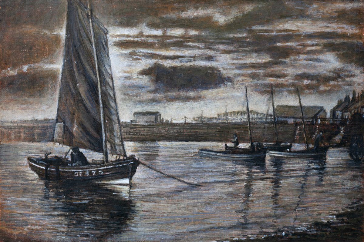 Portrait Painting By Liudmila Pisliakova, 15 X 11", Old Boats In The Ferry, Original Artwork