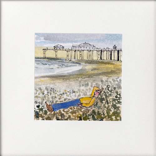 Grey day by the Pier Dad in his Deckchair by Teresa Tanner