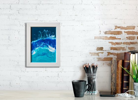 Blue wave - original seascape resin artwork, framed, ready to hang