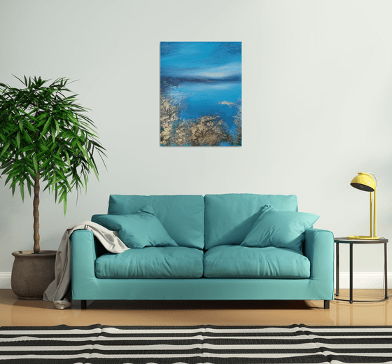 A XL large original modern semi-abstract painting "Blue Lagoon"