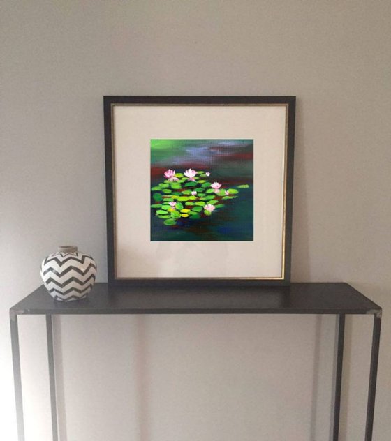 Water Lily Affair - 2 !! Monet inspired !! Small Painting !! Gift Art !!