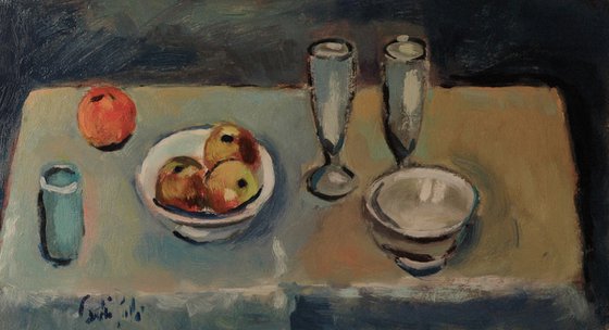 Still LIfe with Blue Glasses and Fruit