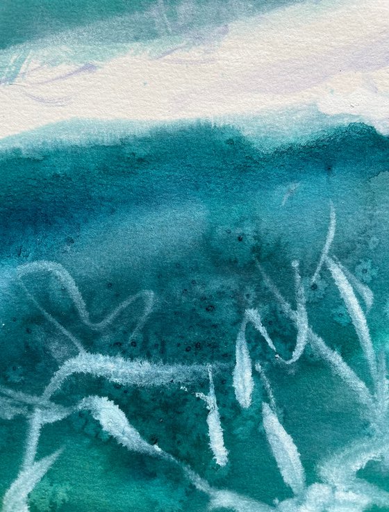 Surf Watercolor Painting, Surfing Original Artwork, Sea Ocean Art, Boho Decor, Summer Wall Art, Gift for Surfer