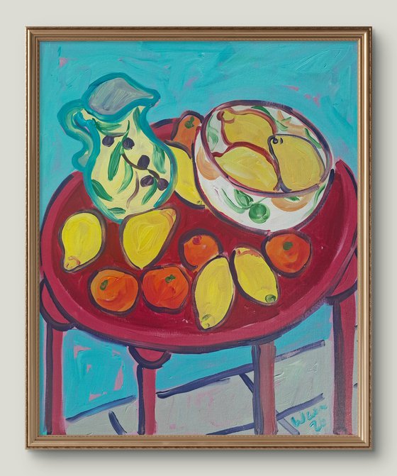 Still Life with Citrus and Red Table II