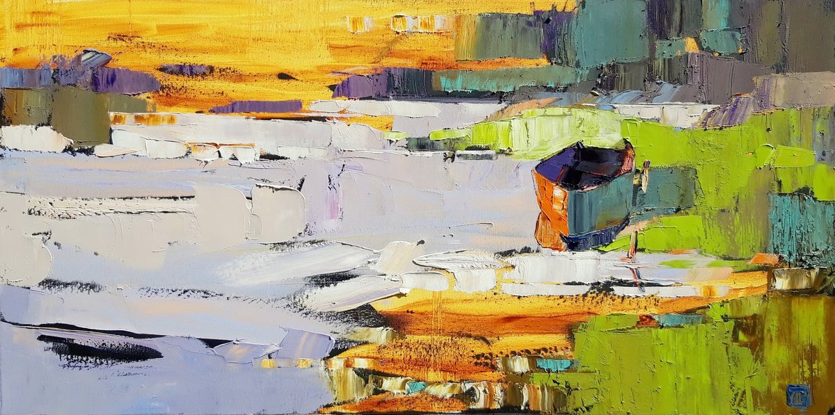 Summer. Lake. Boat. By Lesya Ros, 39 X 20, Artwork For Sale On Artfinder