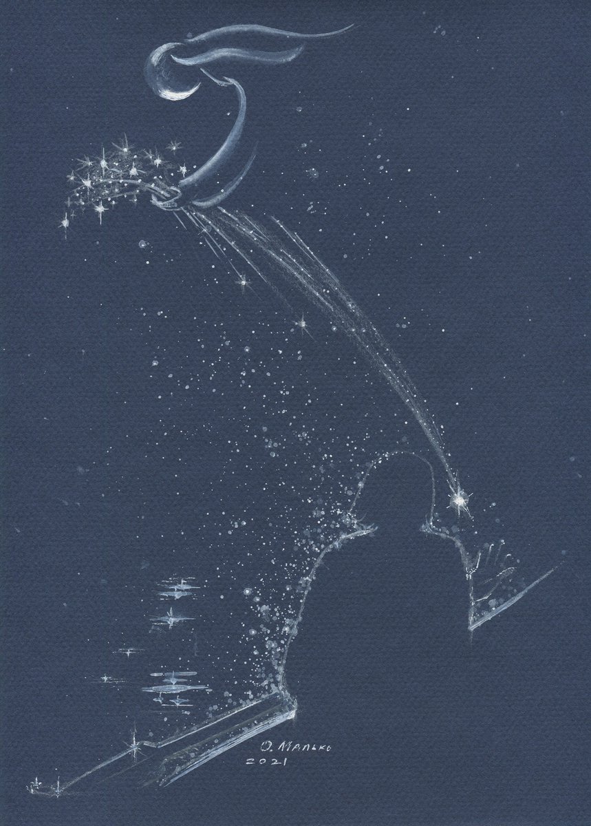 Falling Stars / Romantic illustration Night sky Shooting stars Original art by Olha Malko
