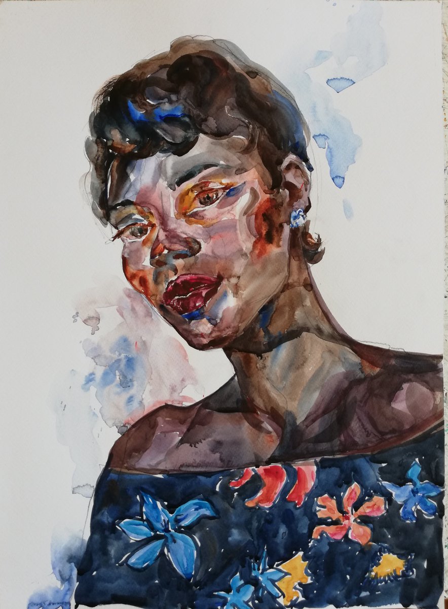 Impressionistic Portrait Watercolour By Jelena Djokic, 14 X 19, Grace, Original Artwork