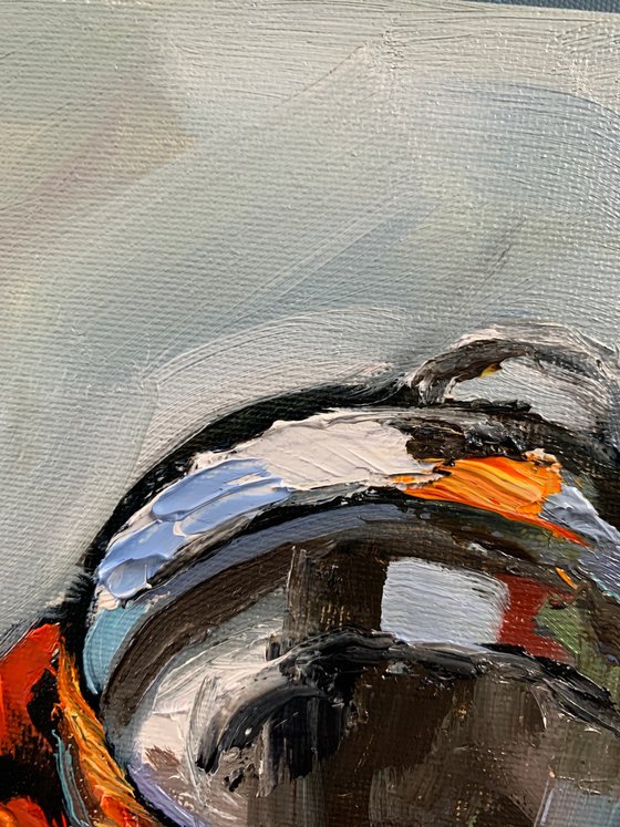 Still life.Silver jar.