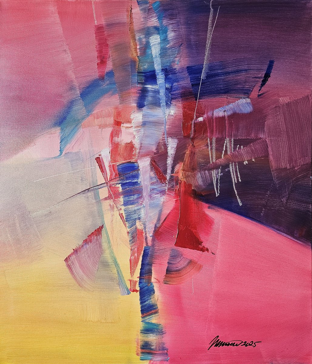 Abstract Oil Painting By Taidakov Nikolai, 24 X 28", Warm Evening, Original Artwork