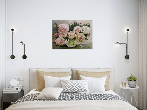 ''PEONIES IN A GLASS VASE"