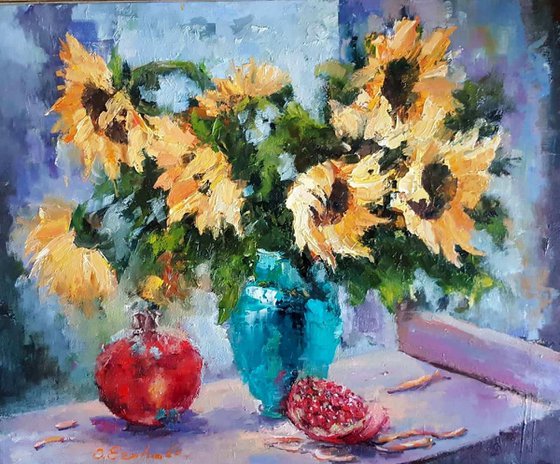 Sunflowers and pomegranates