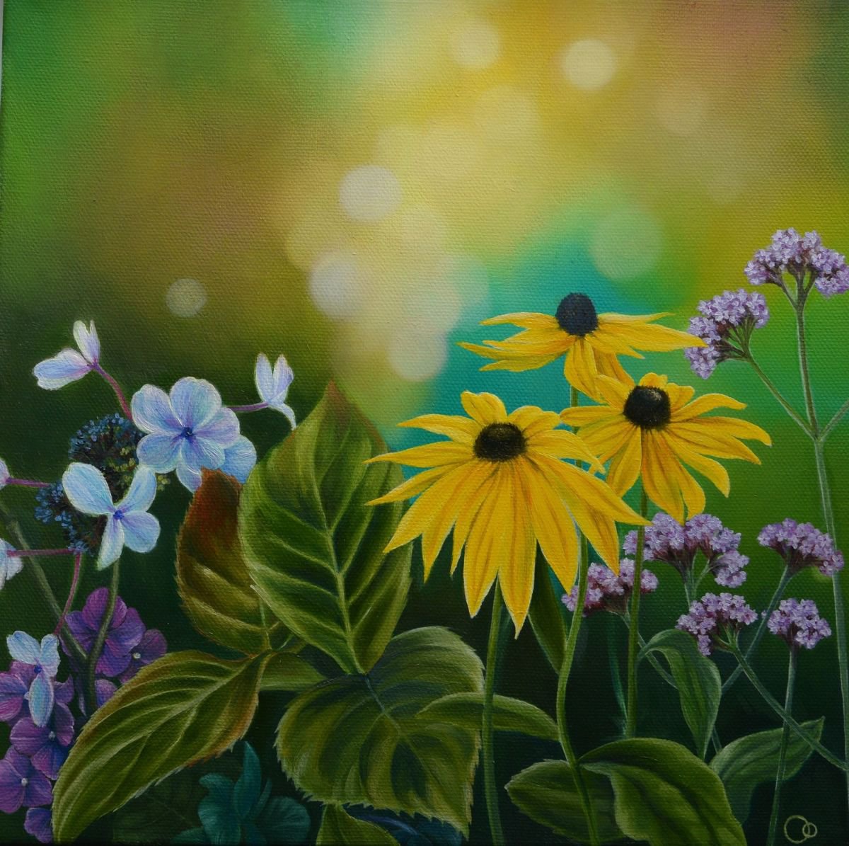 Late Summer Blooms - oil on canvas floral art by Veronique Oodian