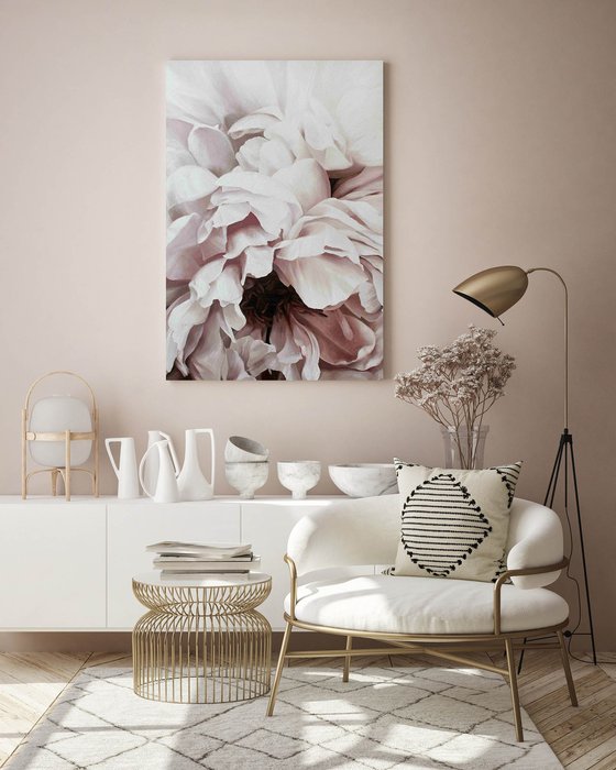 "Pink peonies" Pink white flower oil art