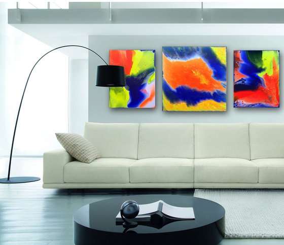 "Razzmatazz" - FREE USA SHIPPING - Original Triptych, Abstract PMS Acrylic Paintings Series - 56" x 24"