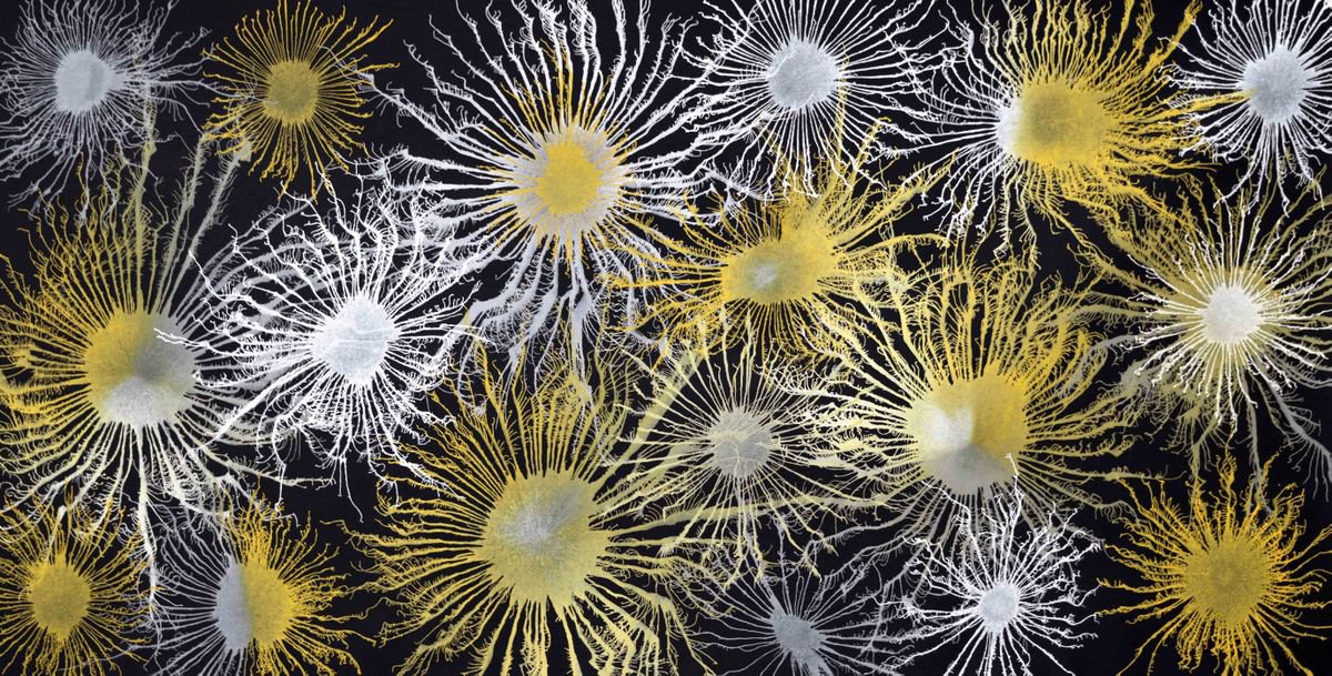 Abstract Acrylic Painting By Sumit Mehndiratta, 68 X 34", Exploflora Series No. 67, Original Artwork