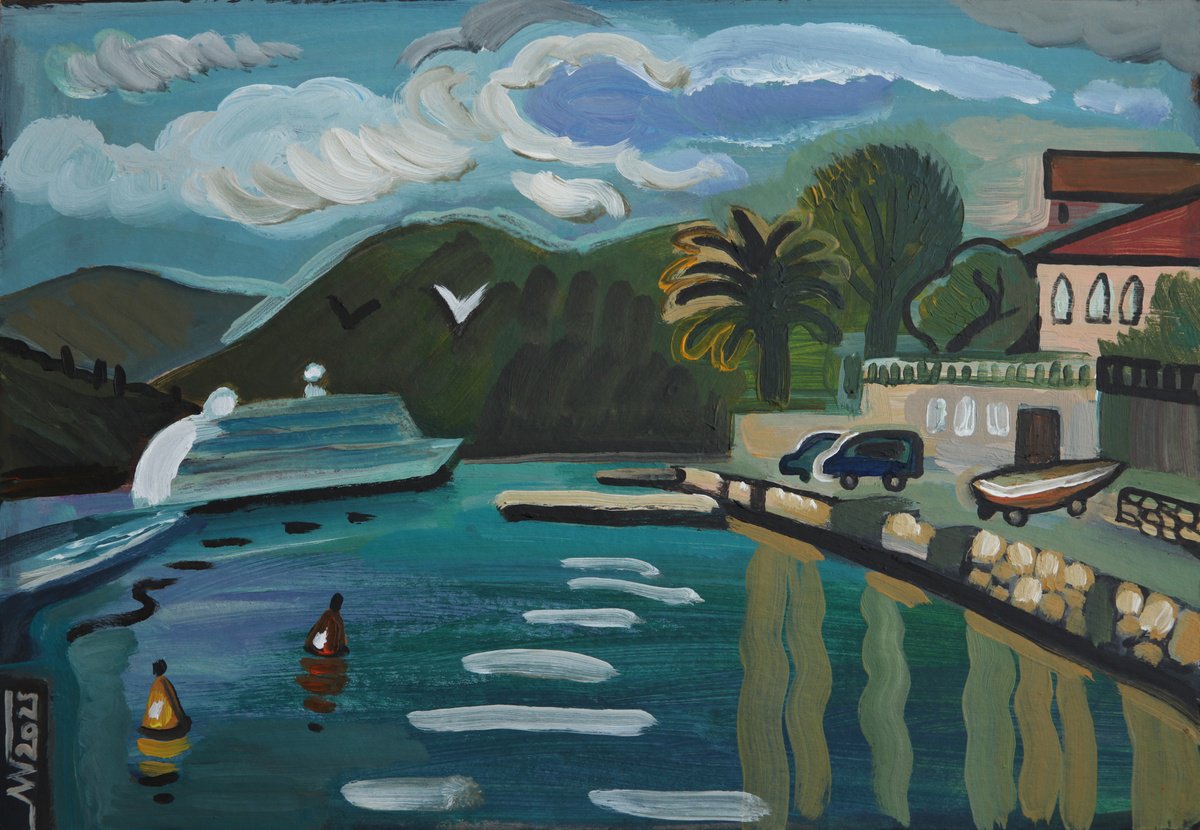 Landscape Acrylic Painting By Marina Gorkaeva, 20 X 14", Dobrota, Original Artwork