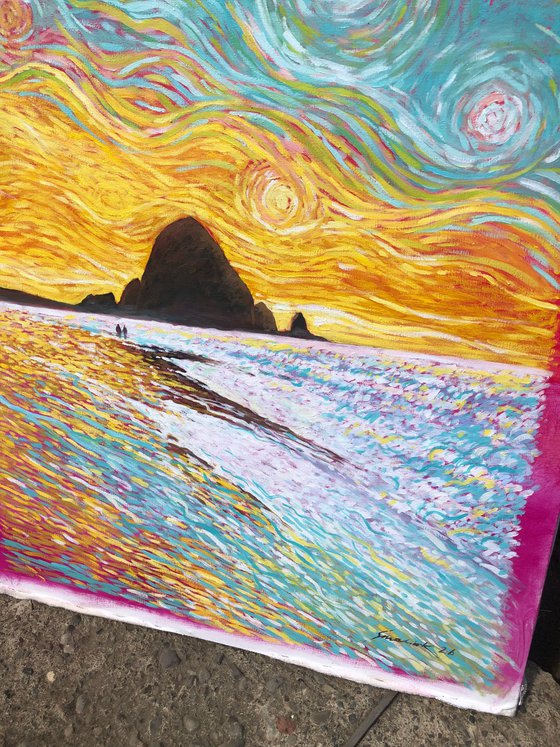 Oregon coast under Van Gogh’s sky
