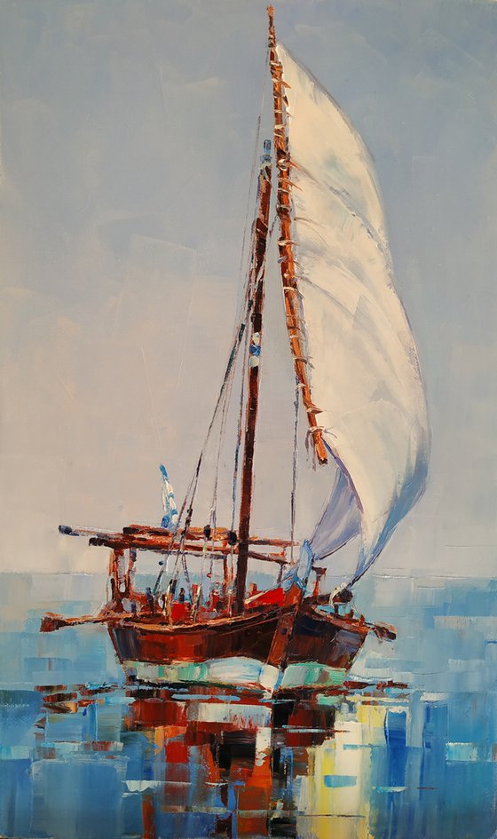 Boats (30x50 30x50(50x60cm) diptych, oil painting, ready to hang)
