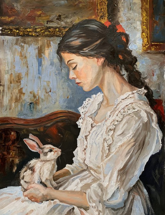 Young woman with a Bunny.