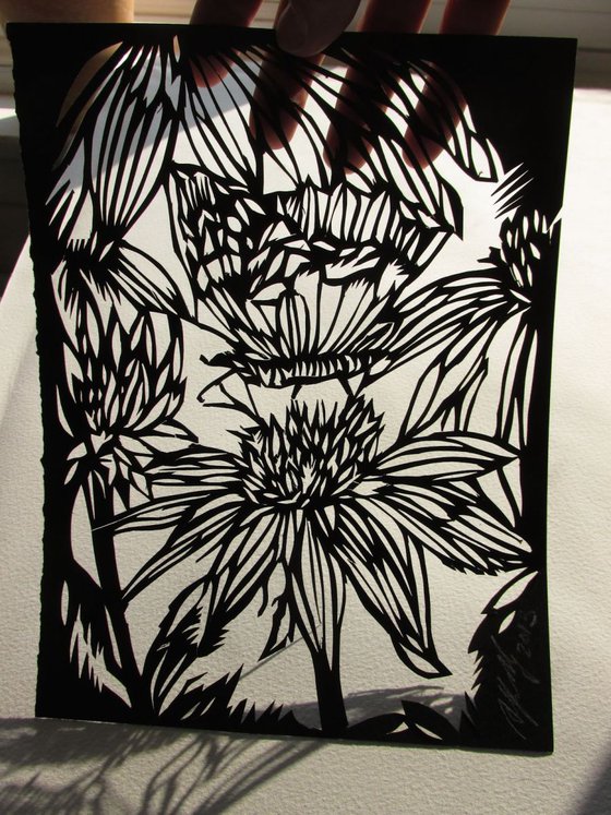 Coneflower with butterfly paper cut