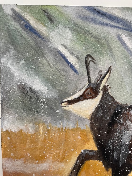 Goat Watercolor Painting, Chamois Artwork, Mountain Wall Art, Nursery Decor, Kids Room Art