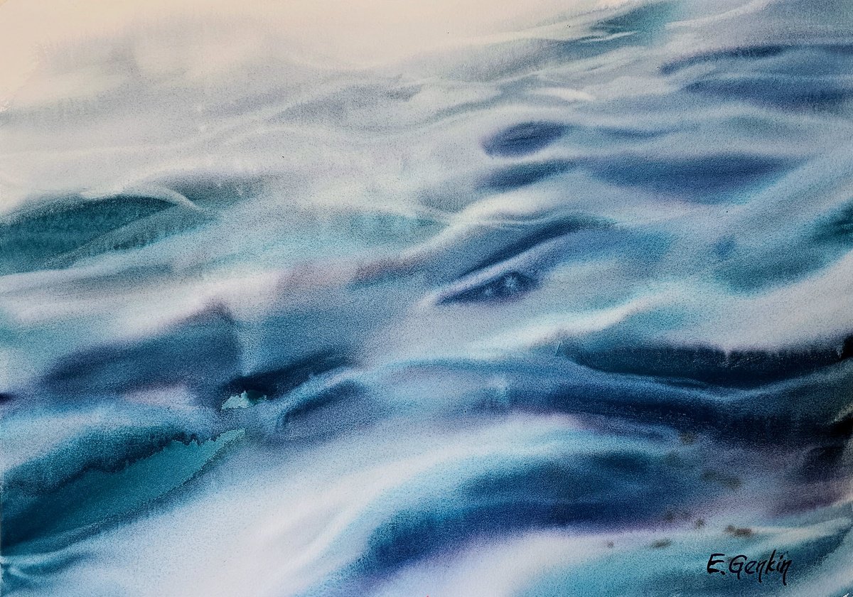 Impressionistic Watercolour , Quiet Sea By Elena Genkin, 16 X 11, Artwork For Sale On Artfinder