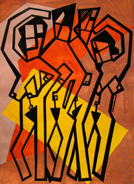 Female Figures with Orange and Yellow