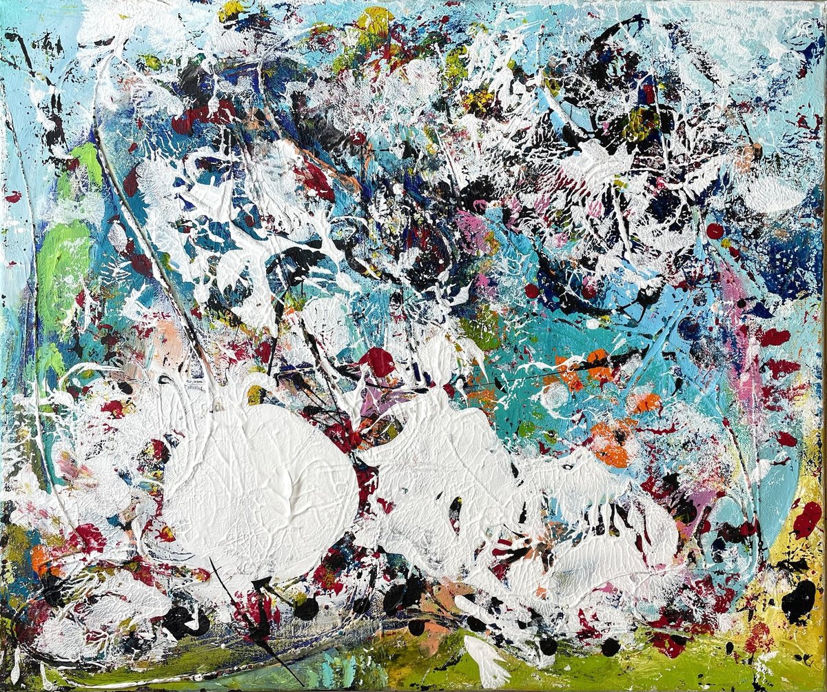 Organic Abstract Acrylic Painting By Christel Haag, 24 X 20, Nesthakchen, Original Artwork