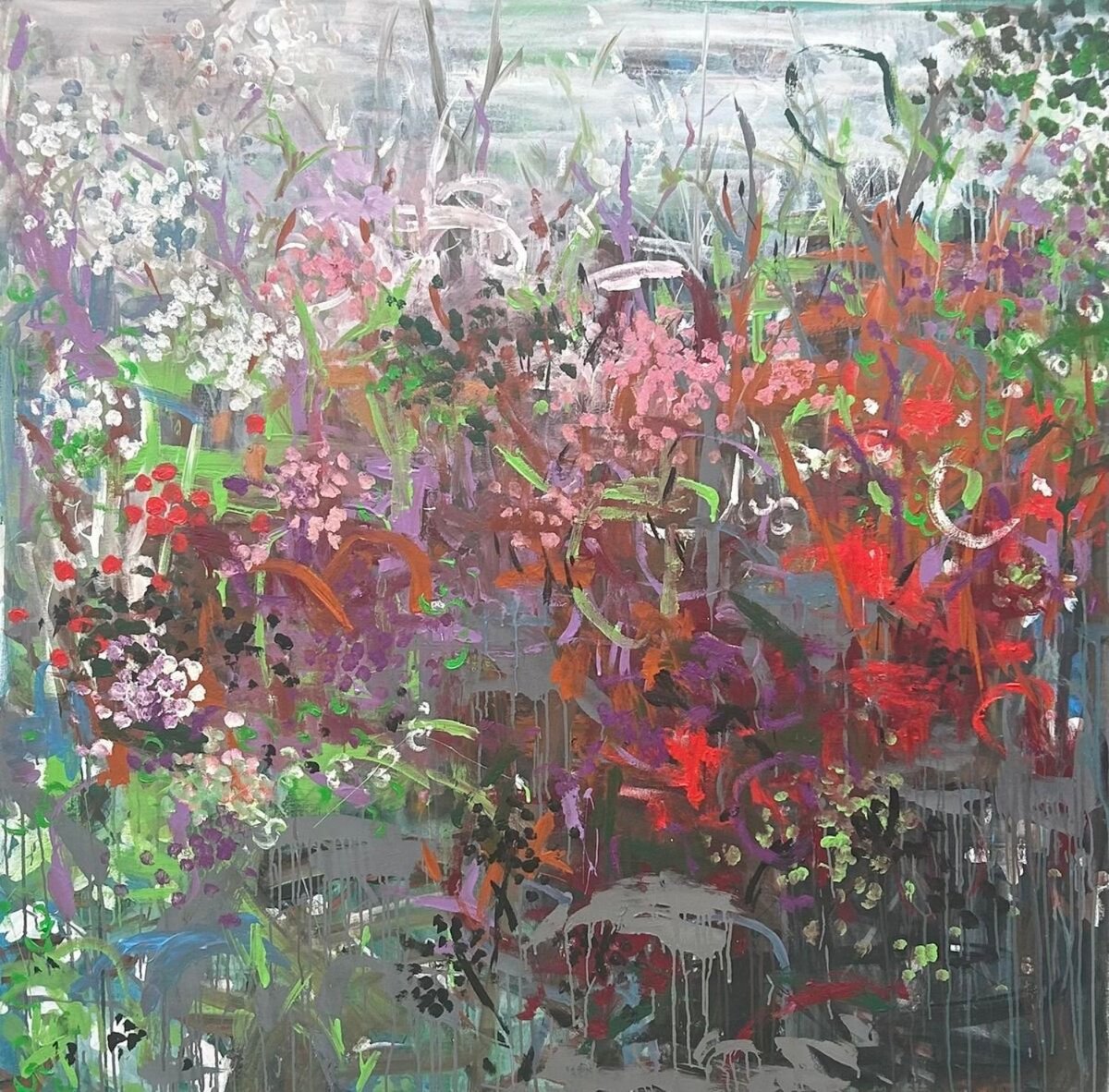 Abstract Oil Painting By Belinda Nadwie, 60 X 59, When The Creek Flows, Original Artwork