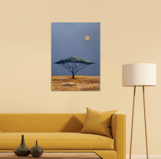 'Acacia Tree in a surreal landscape'. Oil Painting on canvas.