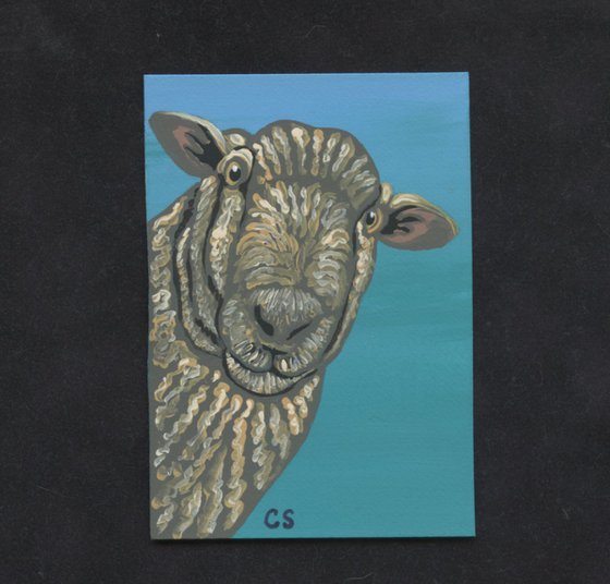 ACEO ATC Original Miniature Painting Sheep Farmyard Art-Carla Smale