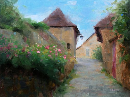 Impressionist Medieval street in Corrèze Rurual France by Gav Banns