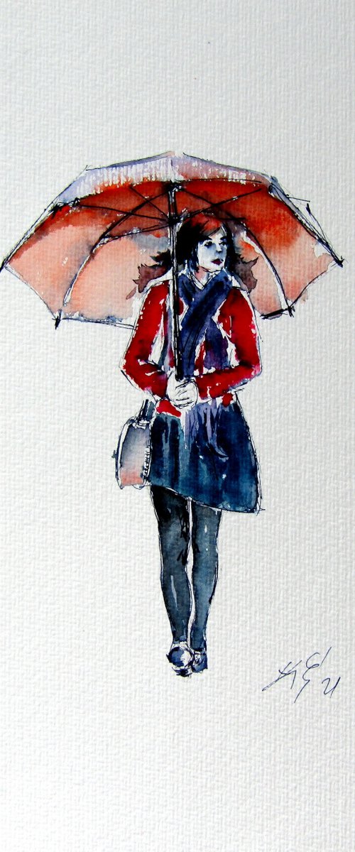 Walking girl with umbrella by Kovács Anna Brigitta