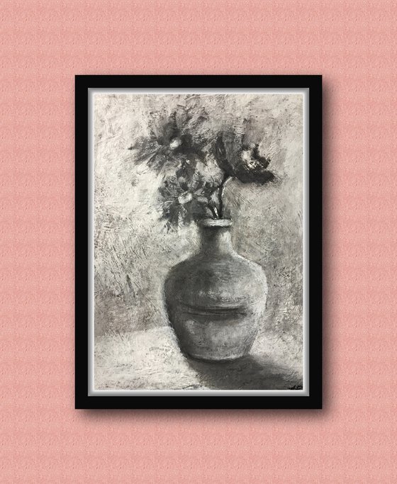 Autumn Bouquet Black and White Charcoal drawing