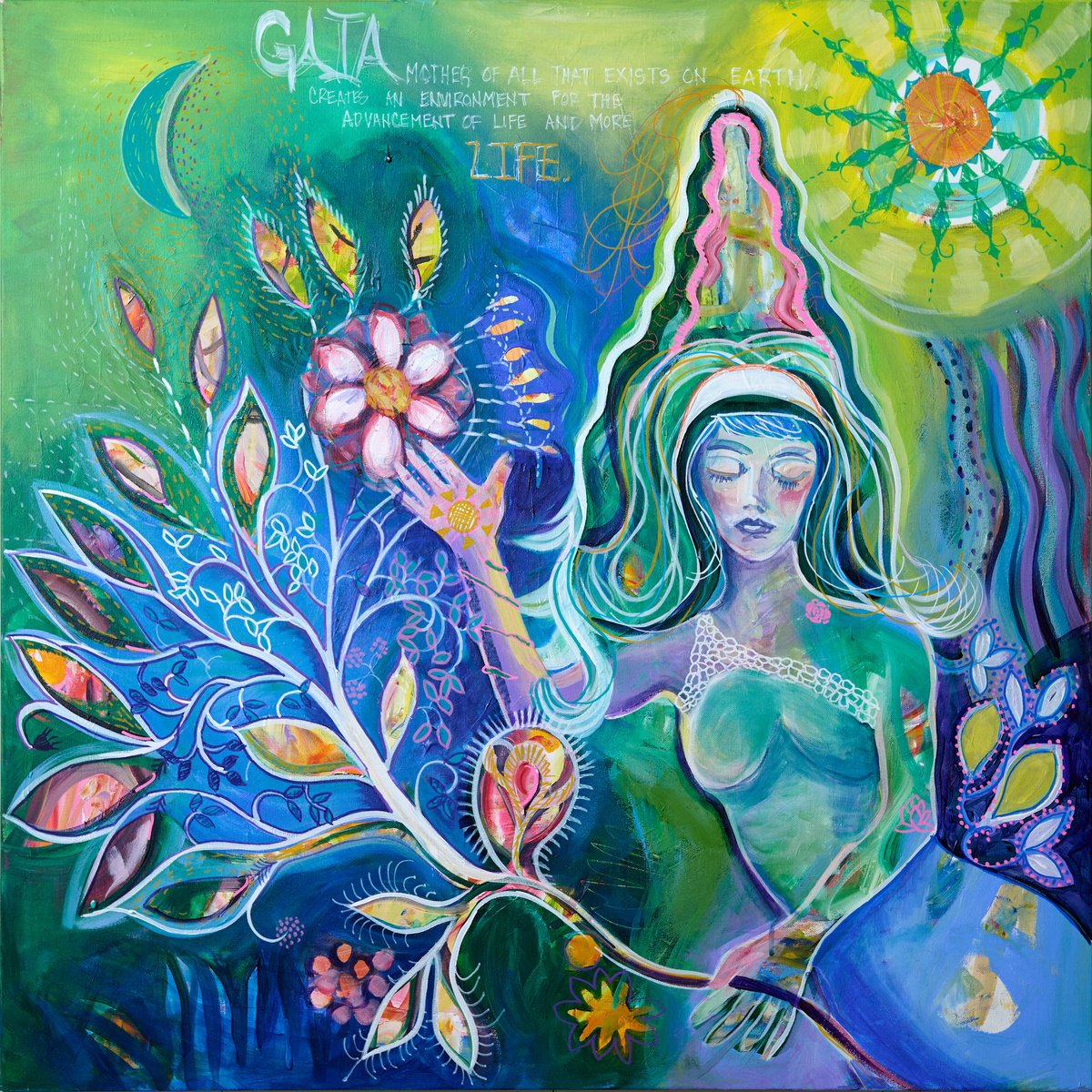 Expressive Portrait Acrylic Painting By Eliry Arts, 40 X 40, Gaia