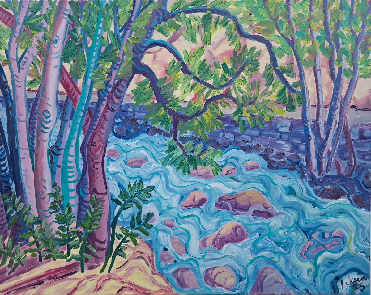 Impressionistic Landscape Oil Painting By Kirsty Wain, 36 X 29", Les Fonts D