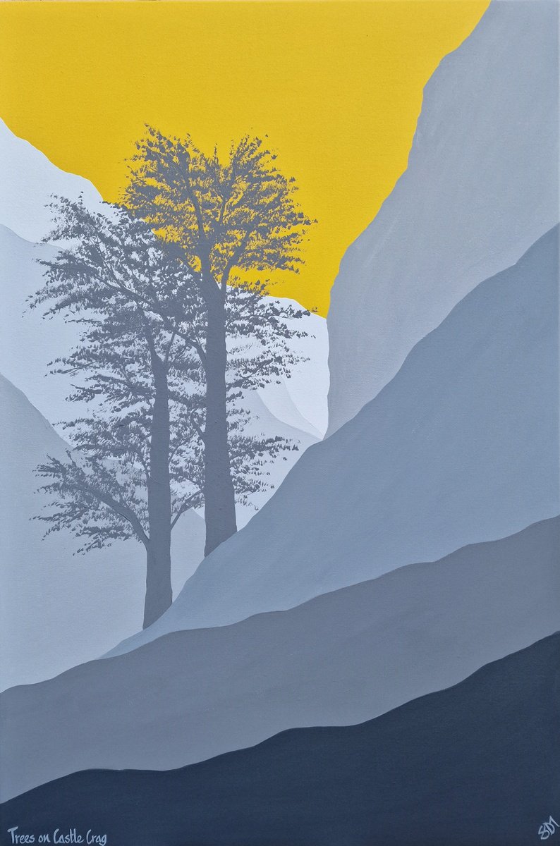 Organic Landscape Acrylic Painting By Sam Martin, 20 X 30", Trees On Castle Crag, Original Artwork