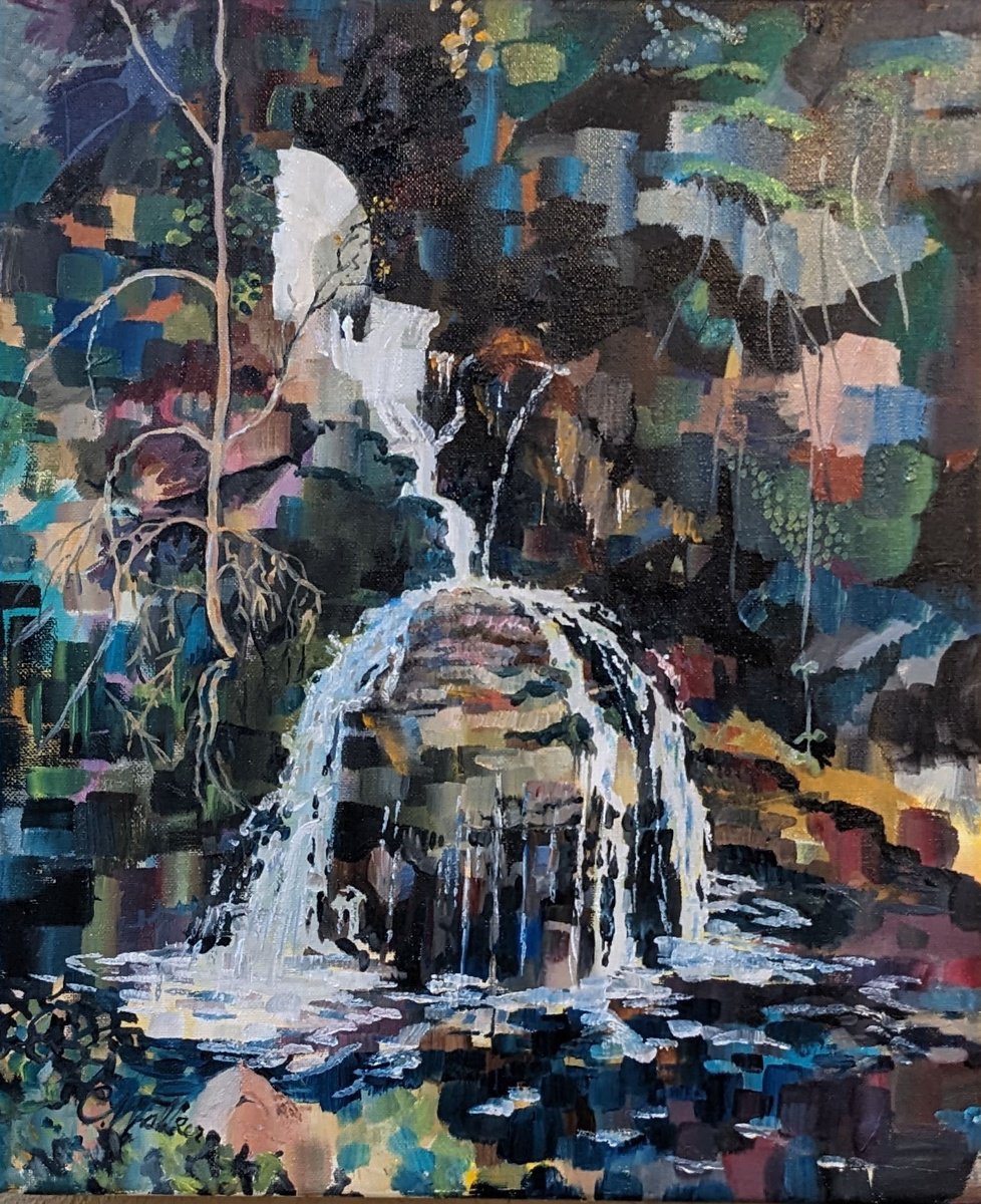 Naive Animal Oil Painting By Chris Walker, 15 X 18, Cascade - St Paul, Original Artwork