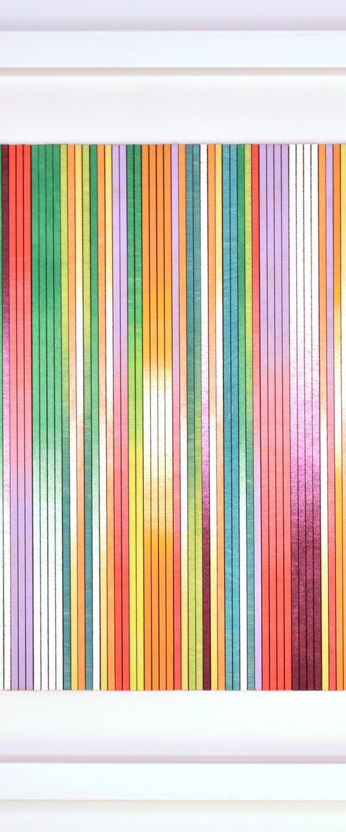 Abstract stripe wood panel collage by Amelia Coward
