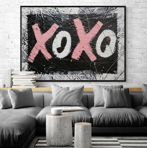 Pink Kisses 140cm x 100cm Textured Urban Pop Art