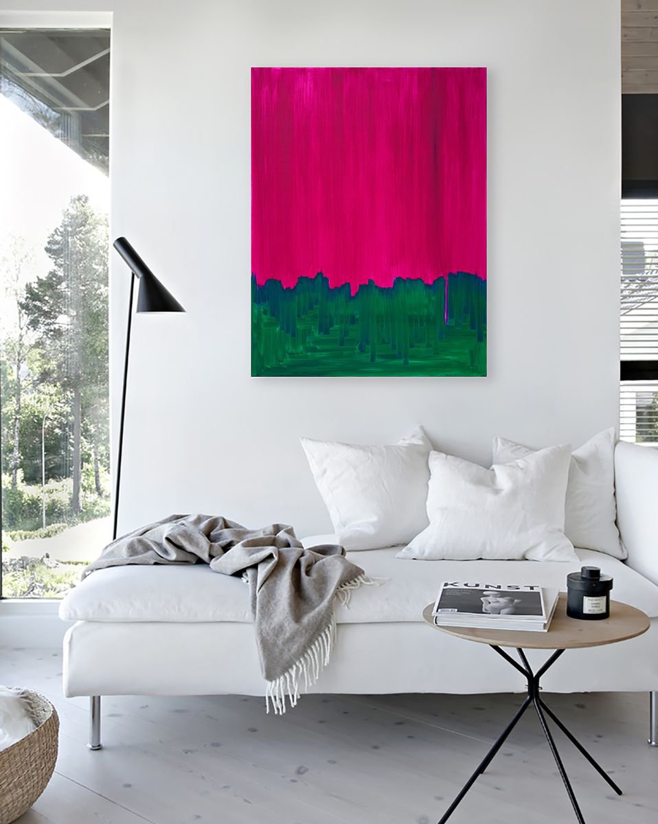 Geometric Abstract Oil Painting By Nataliia Sydorova, 31 X 41", Crimson, Original Artwork