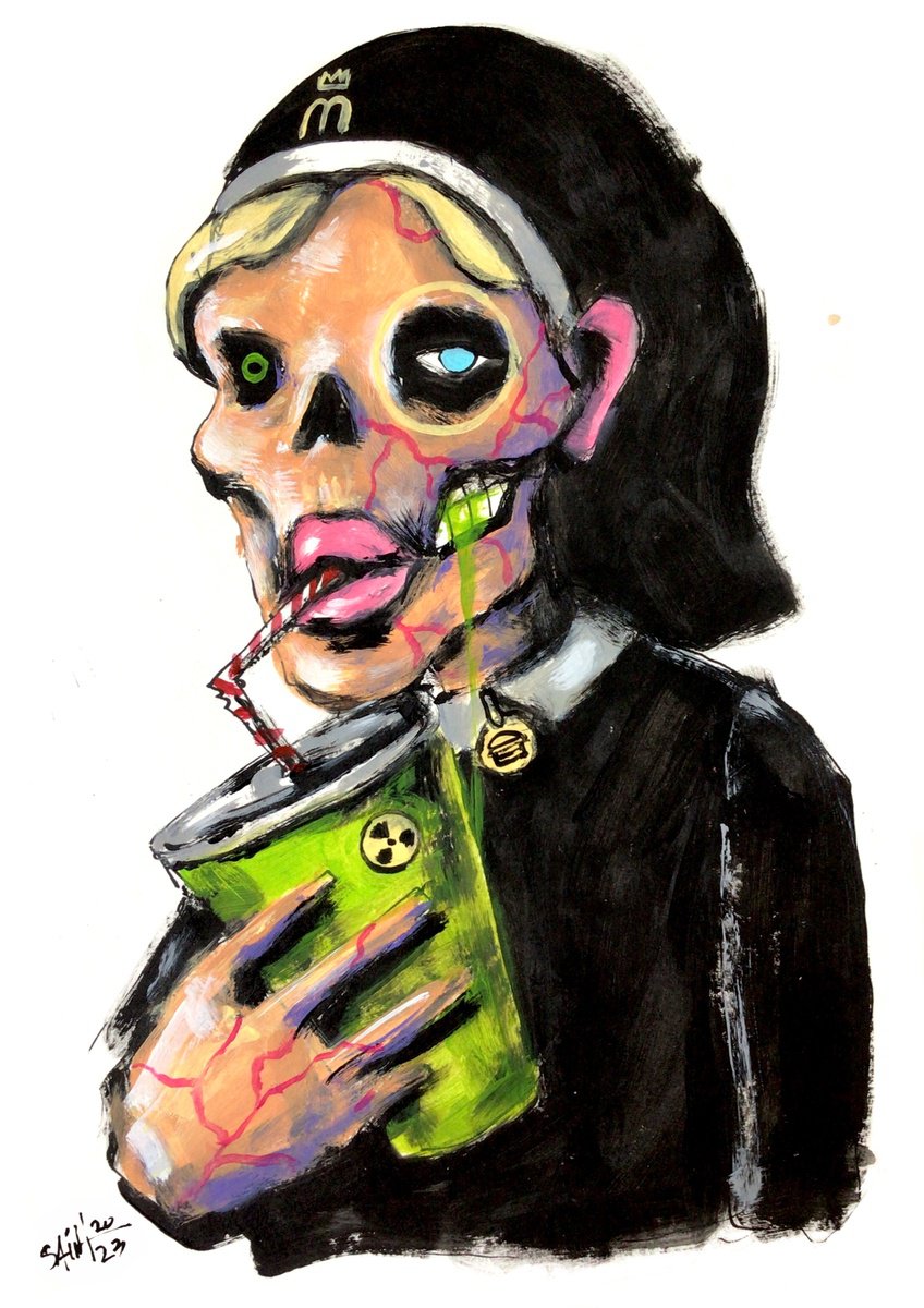 #133 Food Religion Zombie Monster portrait painting original art, Horror Naive Outsider Fo... by Ruslan Aksenov